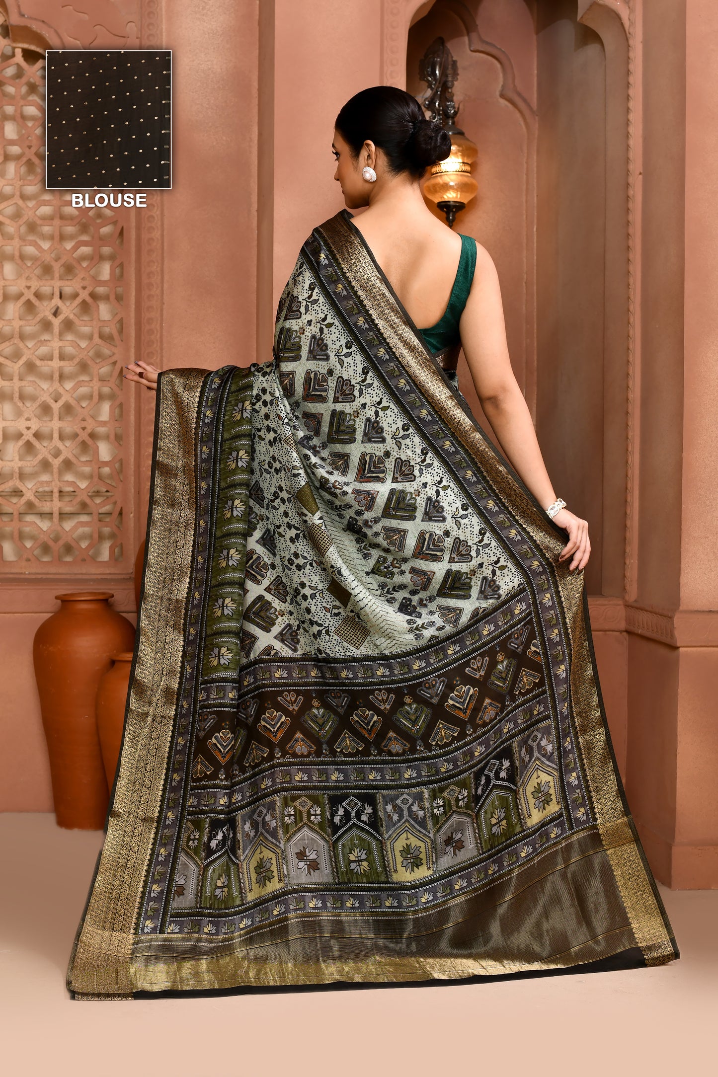 Seamless Ikat Russian Viscose Saree Light Lime Green Saree featured
