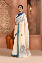 Load image into Gallery viewer, Blossom Linen Shimmer Saree Aqua Blue Saree featured