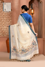 Load image into Gallery viewer, Blossom Linen Shimmer Saree Aqua Blue Saree featured
