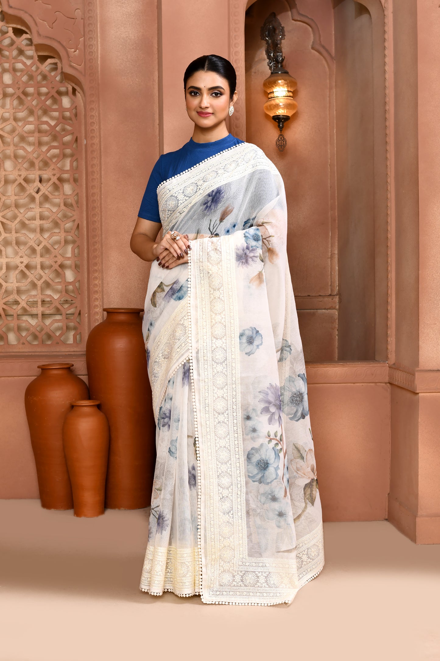 Bloom Doria Kota Saree Storm Blue Saree featured