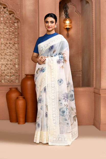 Bloom Doria Kota Saree Storm Blue Saree featured