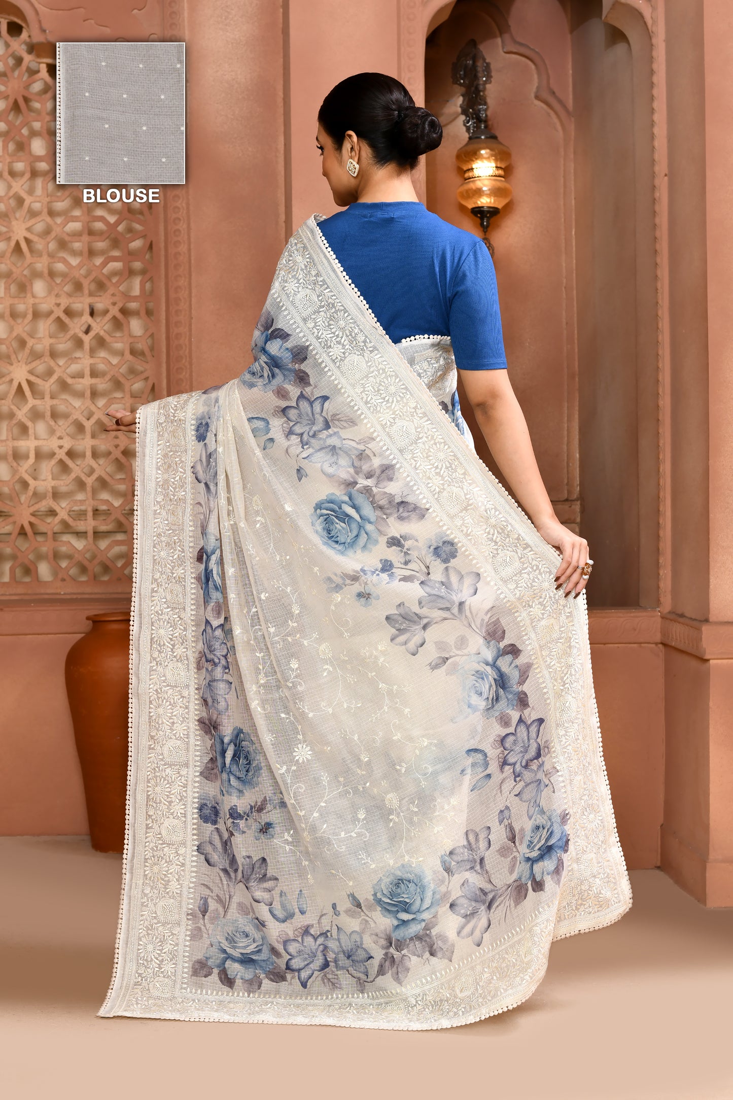 Floral Doria Kota Saree - Storm Blue featured