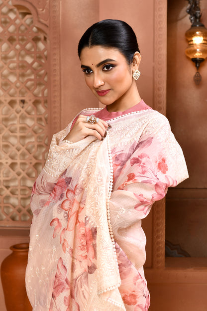Floral Doria Kota Saree - Dusty Pink featured