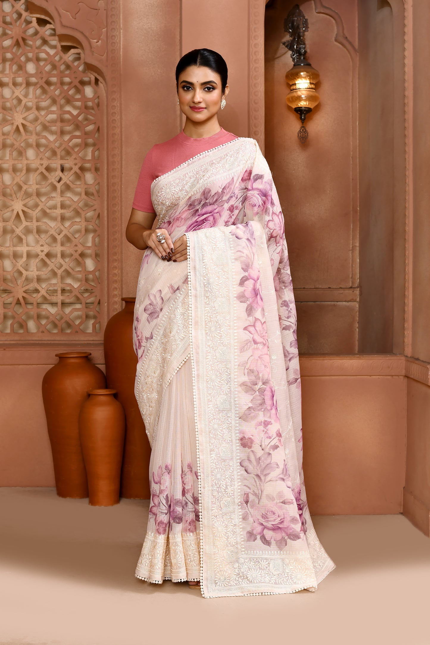 Floral Doria Kota Saree - Lavender featured