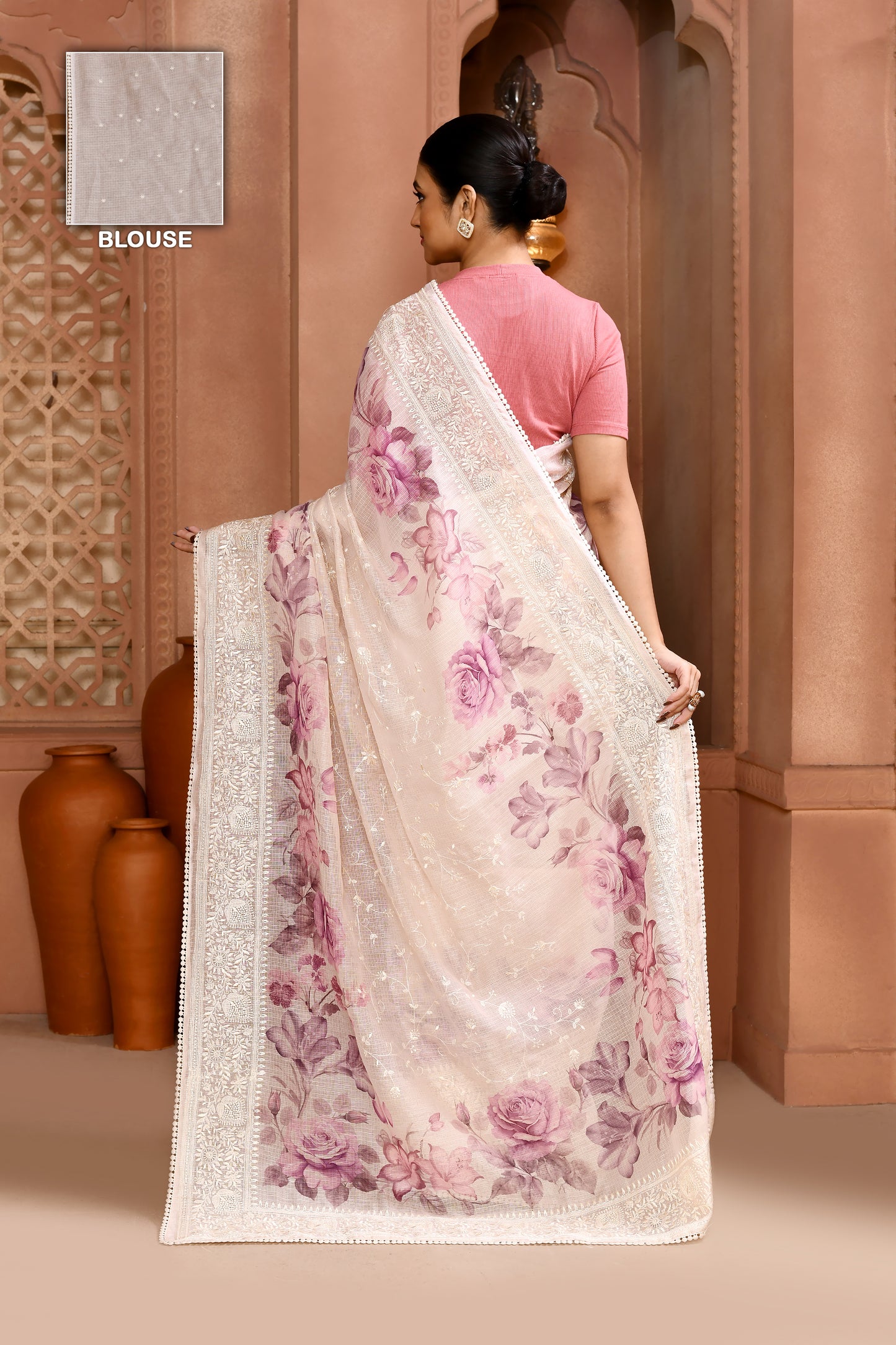 Floral Doria Kota Saree - Lavender featured