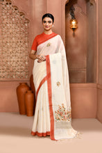 Load image into Gallery viewer, Blossom Linen Shimmer Saree Terracotta Saree featured