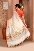 Load image into Gallery viewer, Blossom Linen Shimmer Saree Terracotta Saree featured