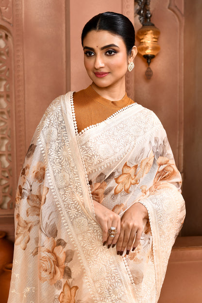 Floral Doria Kota Saree - Peach featured