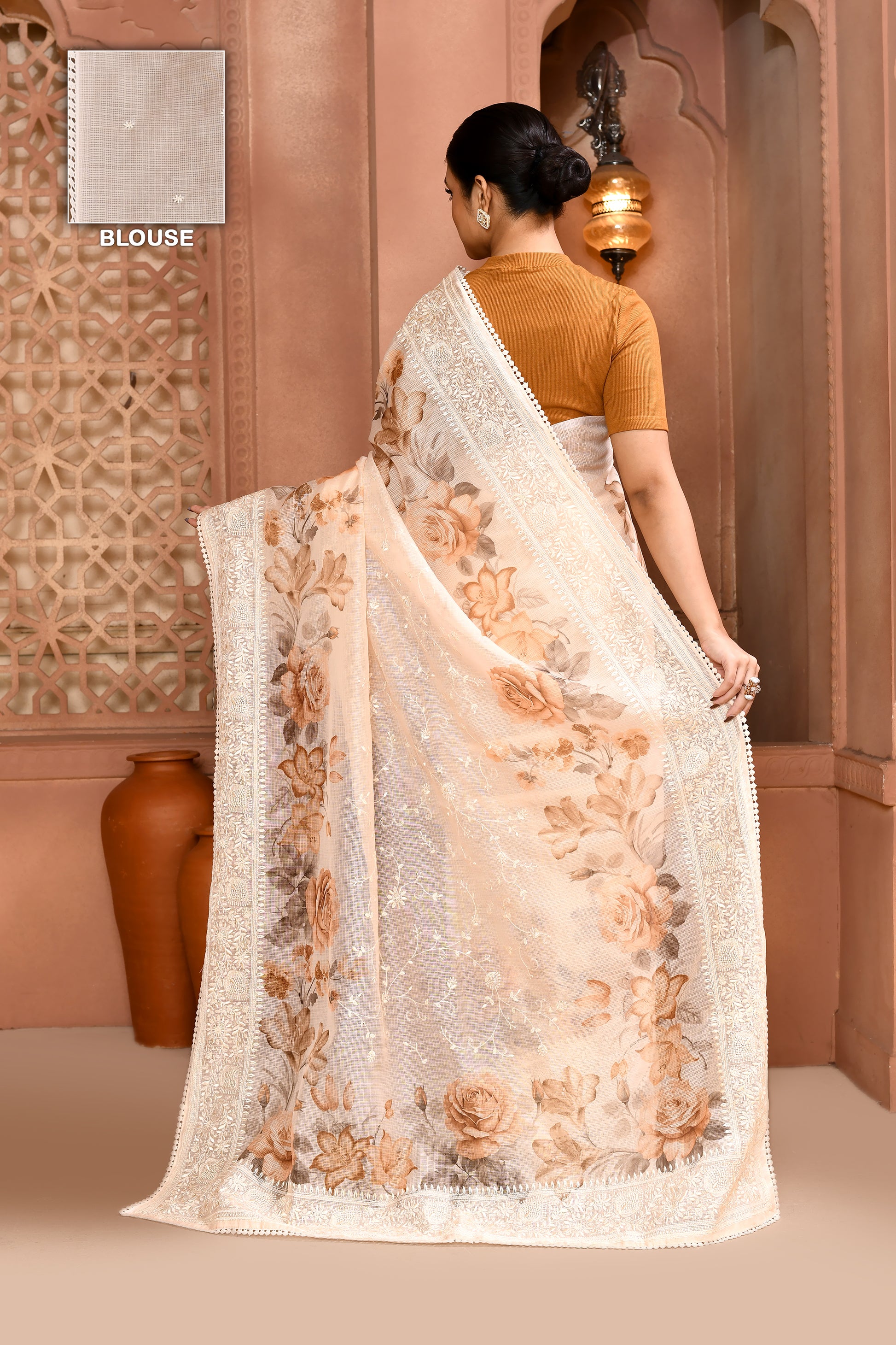 Floral Doria Kota Saree - Peach featured