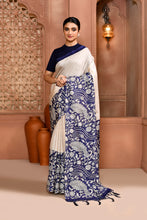 Load image into Gallery viewer, Kalamkari Tussar Silk Saree Blue Saree featured