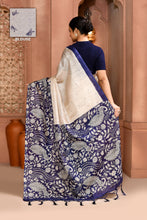 Load image into Gallery viewer, Kalamkari Tussar Silk Saree Blue Saree featured