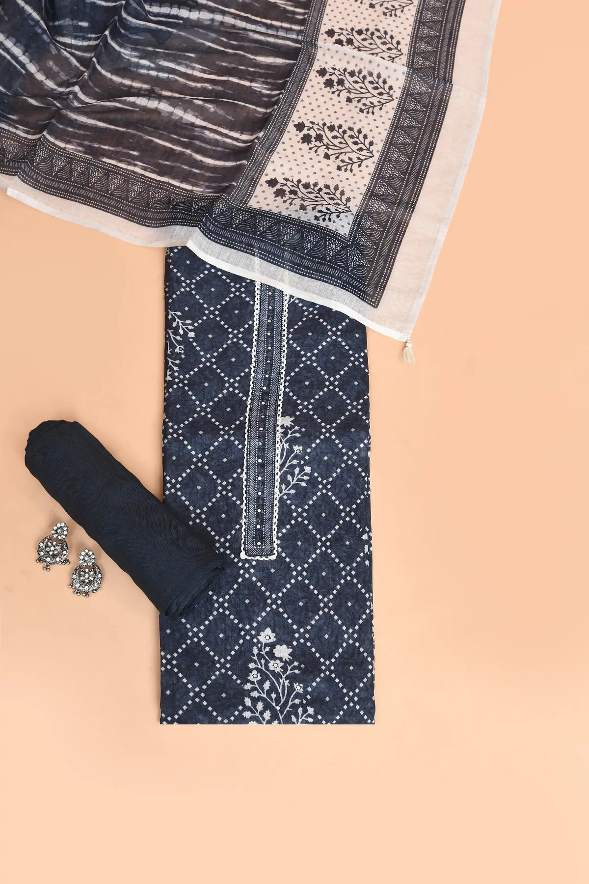 Artisan Bandhani Mirror Linen Kurti Dark Blue featured