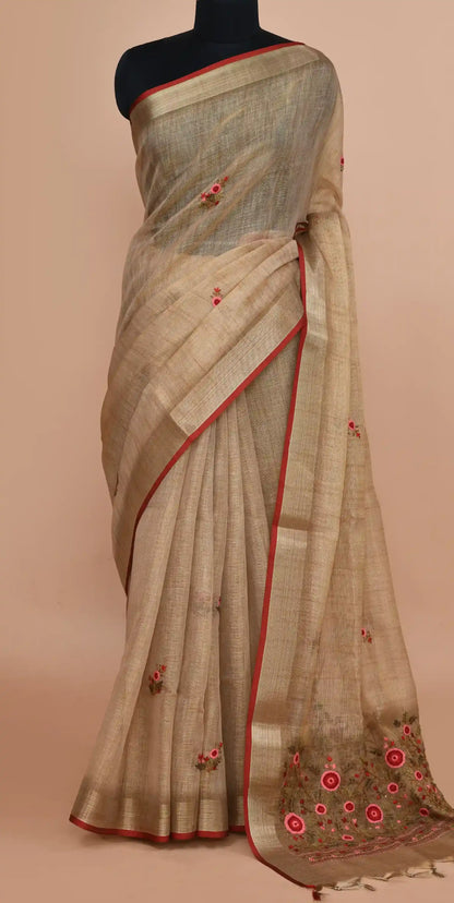 Elysia Muted Gold Beige Saree featured