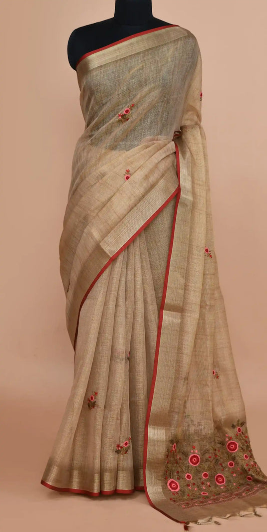 Elysia Muted Gold Beige Saree featured