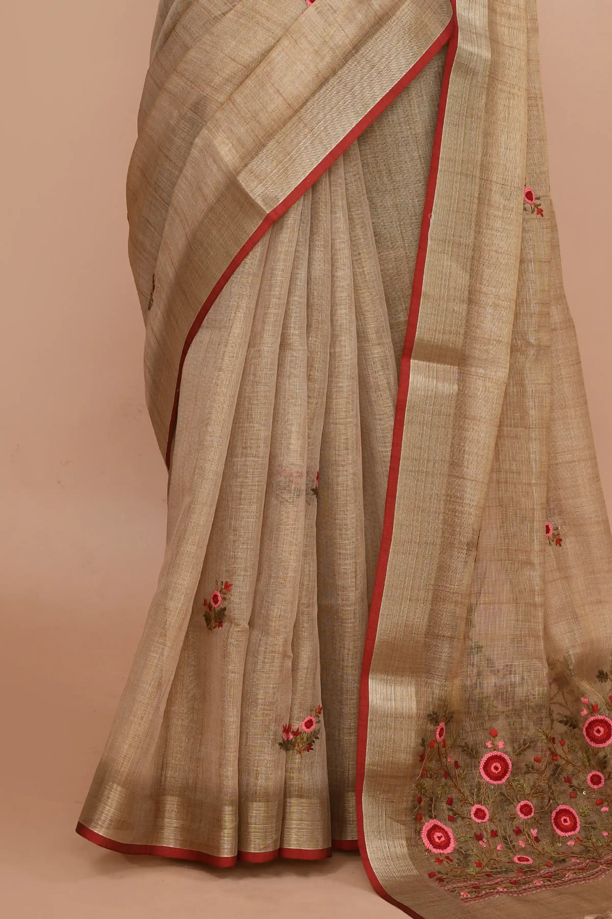Elysia Muted Gold Beige Saree featured