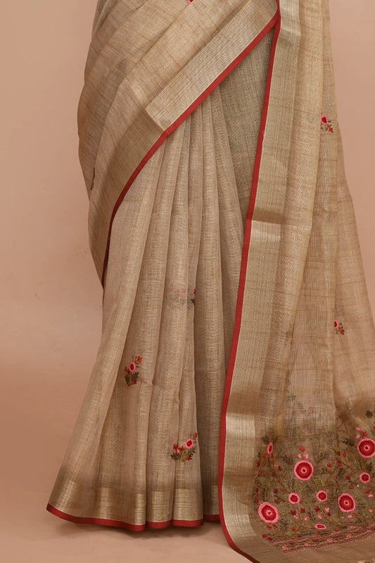 Elysia Muted Gold Beige Saree featured