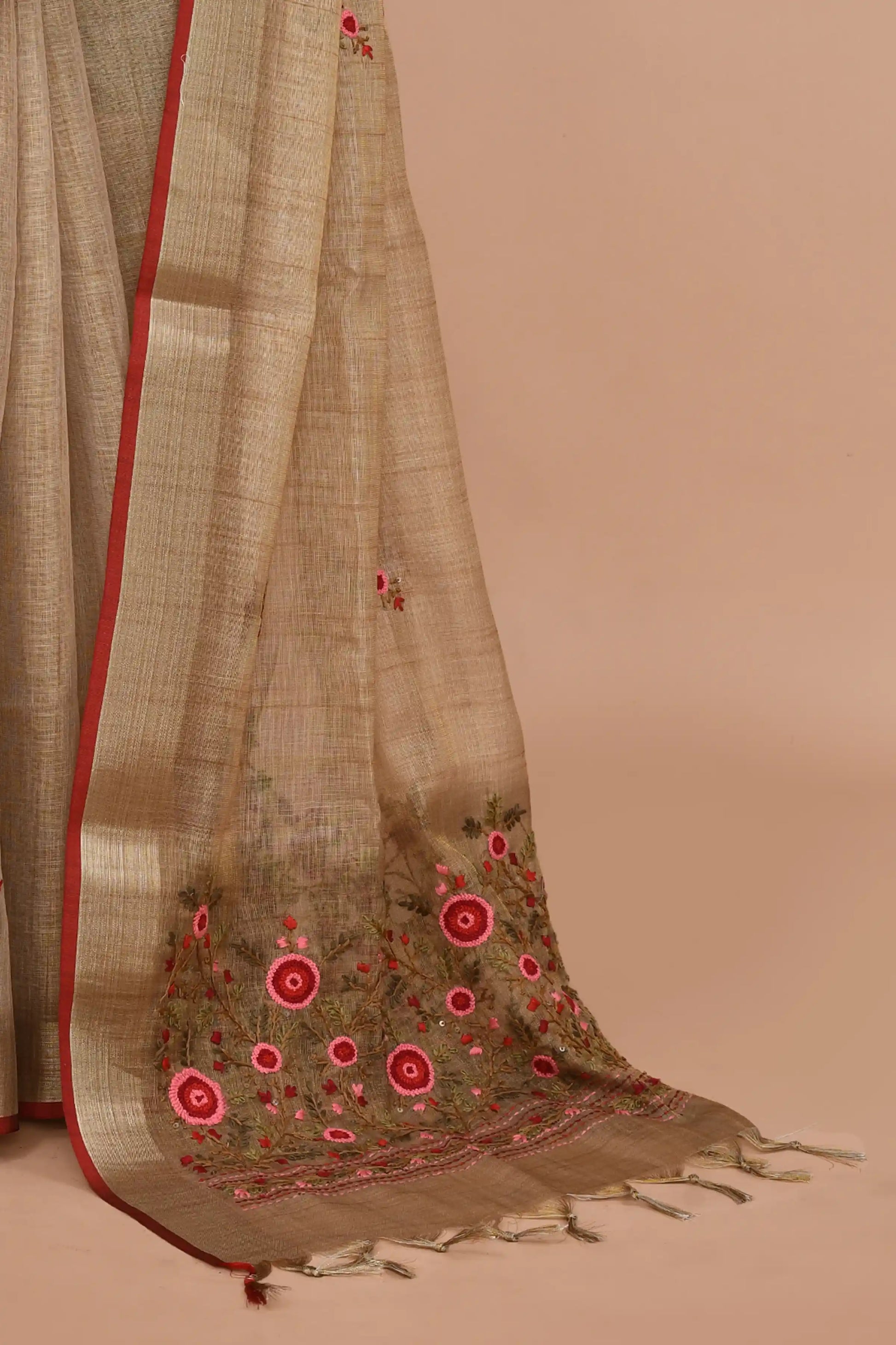 Elysia Muted Gold Beige Saree featured