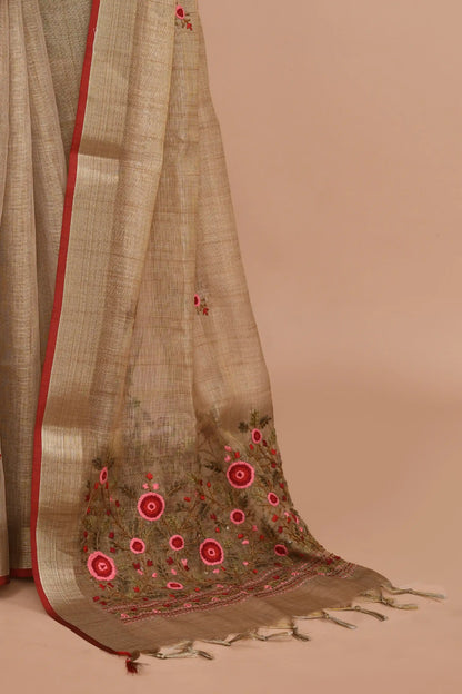 Elysia Muted Gold Beige Saree featured