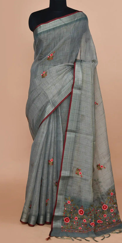 Elysia Slate Blue-Grey Saree featured