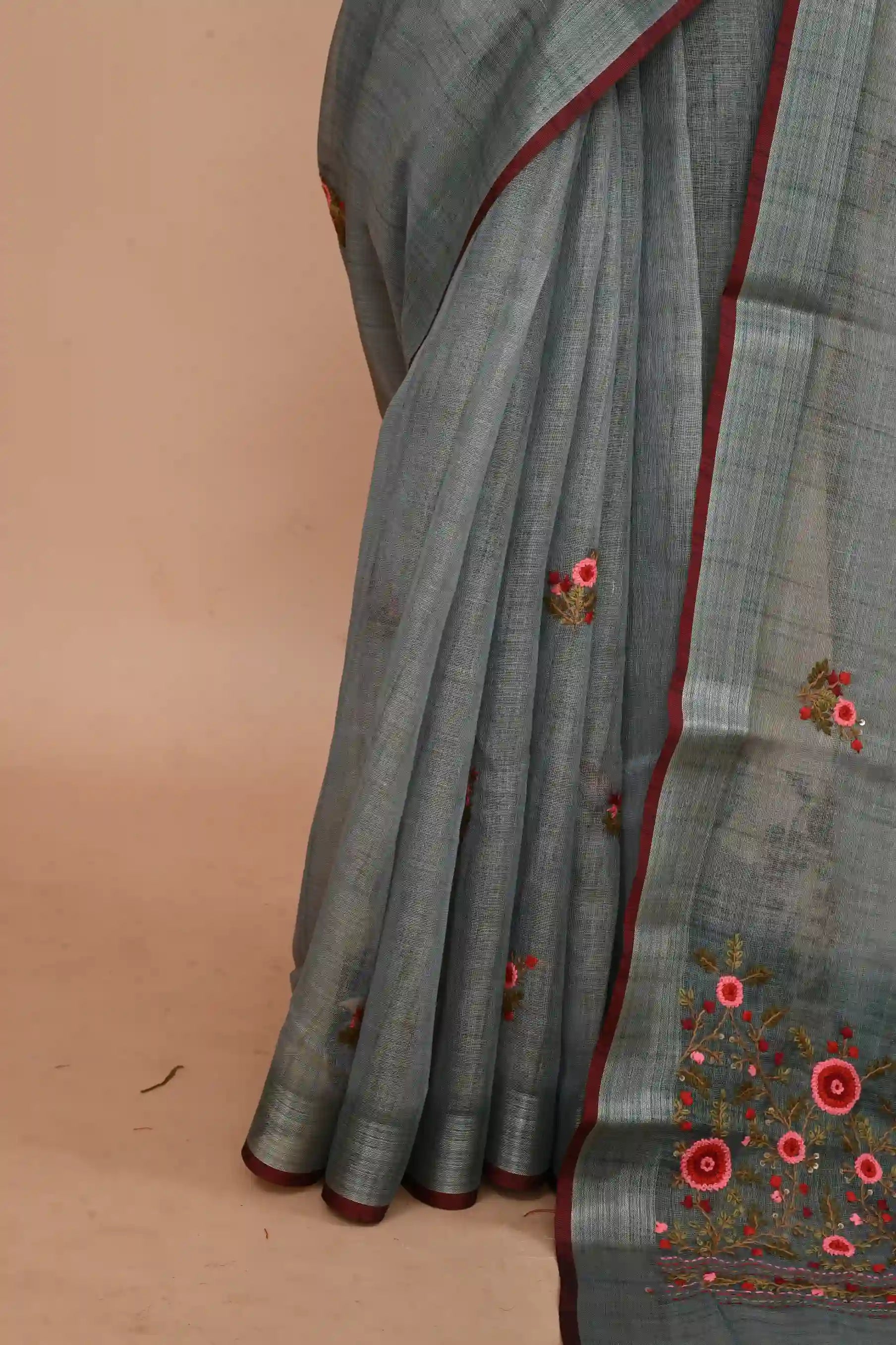 Elysia Slate Blue-Grey Saree featured
