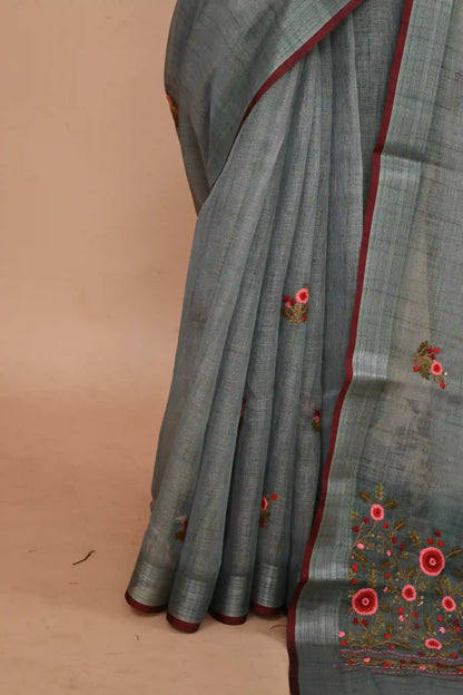 Elysia Slate Blue-Grey Saree featured