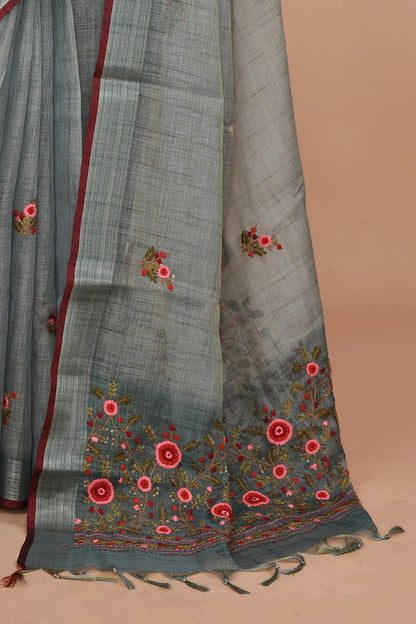 Elysia Slate Blue-Grey Saree featured