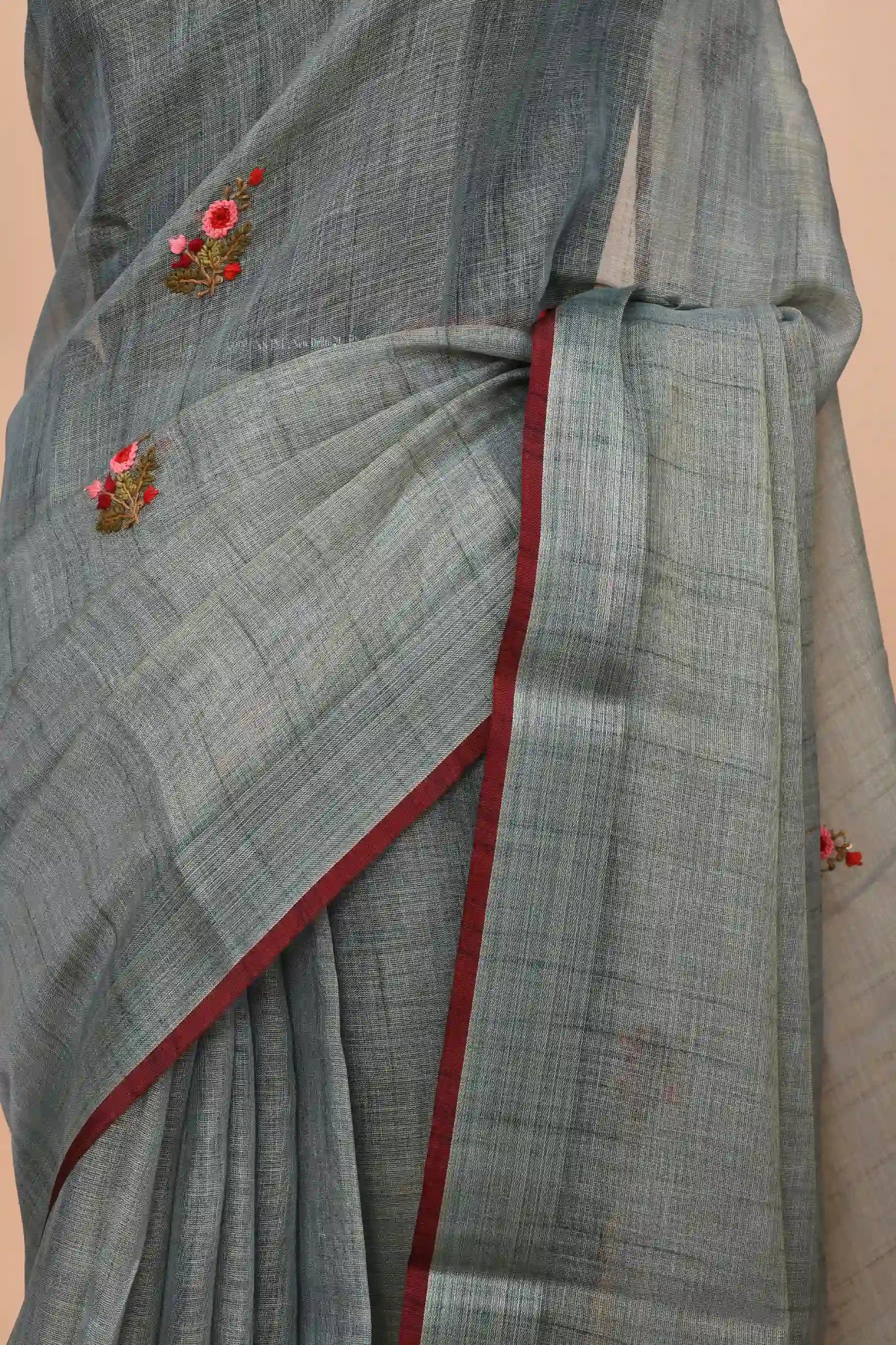 Elysia Slate Blue-Grey Saree featured