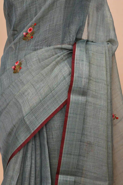 Elysia Slate Blue-Grey Saree featured
