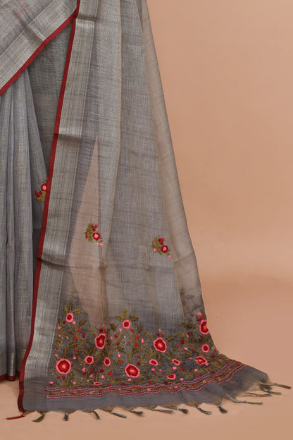 Elysia Steel Grey Saree featured