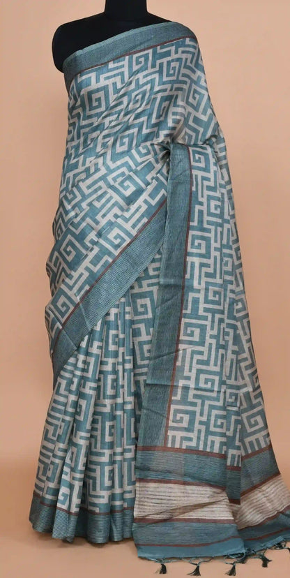 Neytra Peacock Blue Saree featured