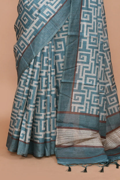 Neytra Peacock Blue Saree featured