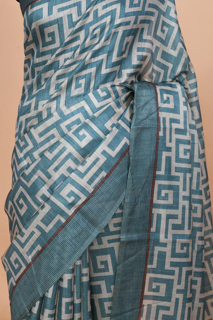 Neytra Peacock Blue Saree featured