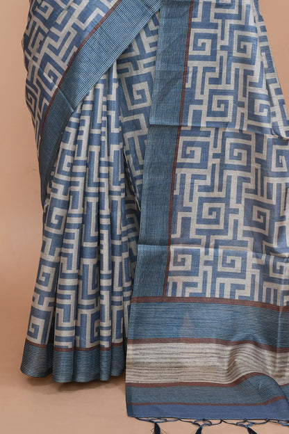 Neytra Steel Blue Saree featured