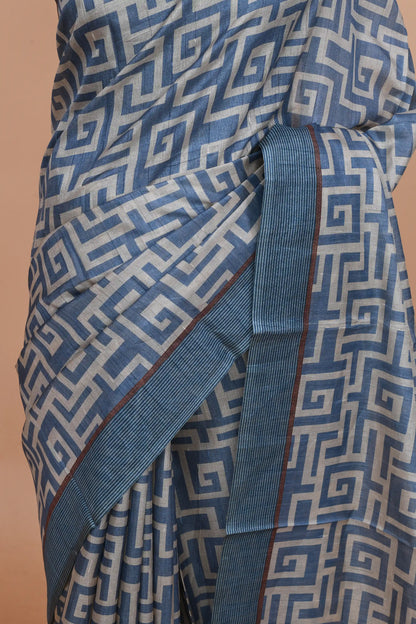 Neytra Steel Blue Saree featured