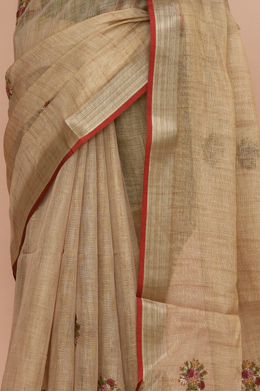 Kavya Muted Gold Beige Saree featured