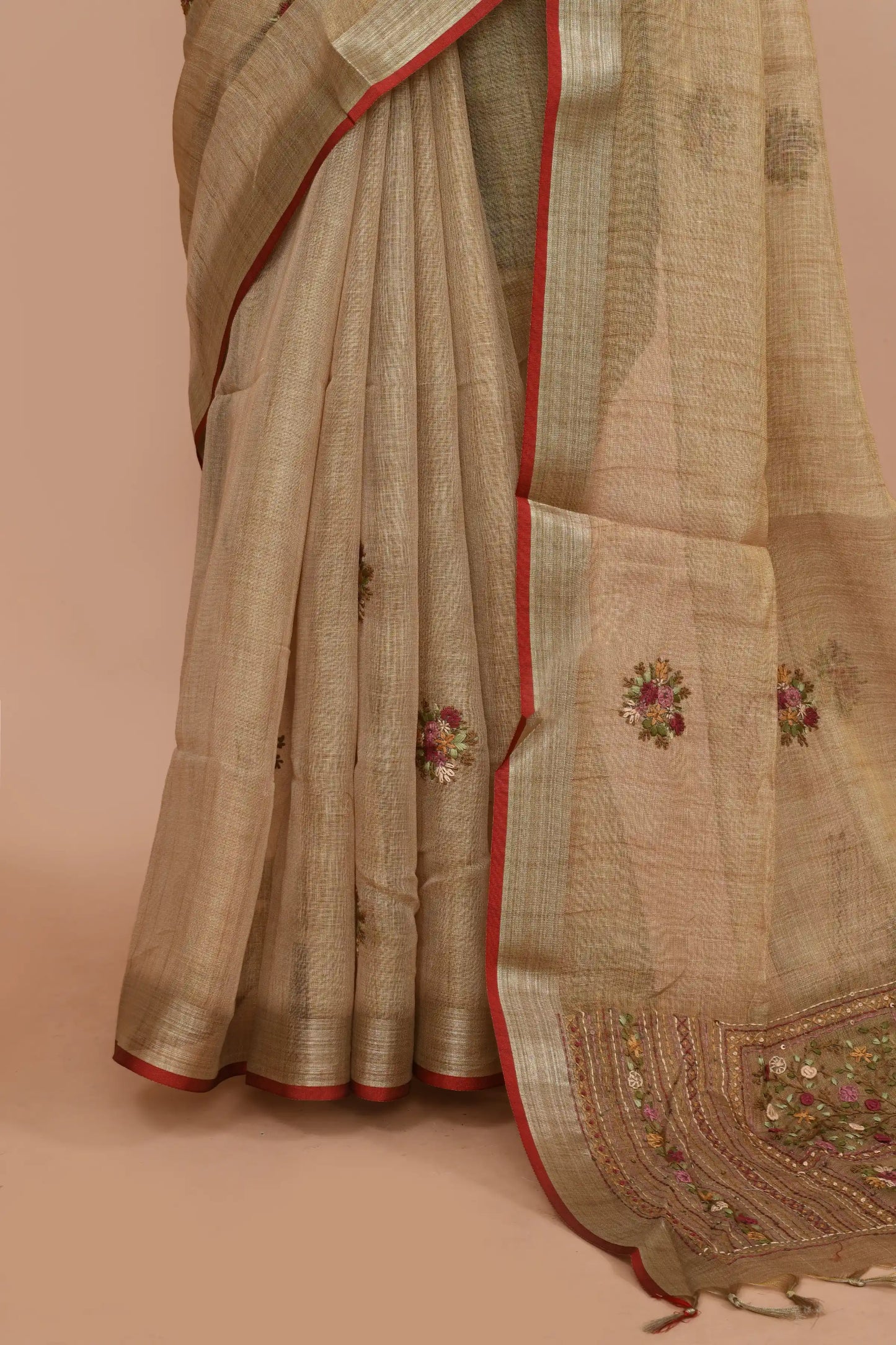 Kavya Muted Gold Beige Saree featured