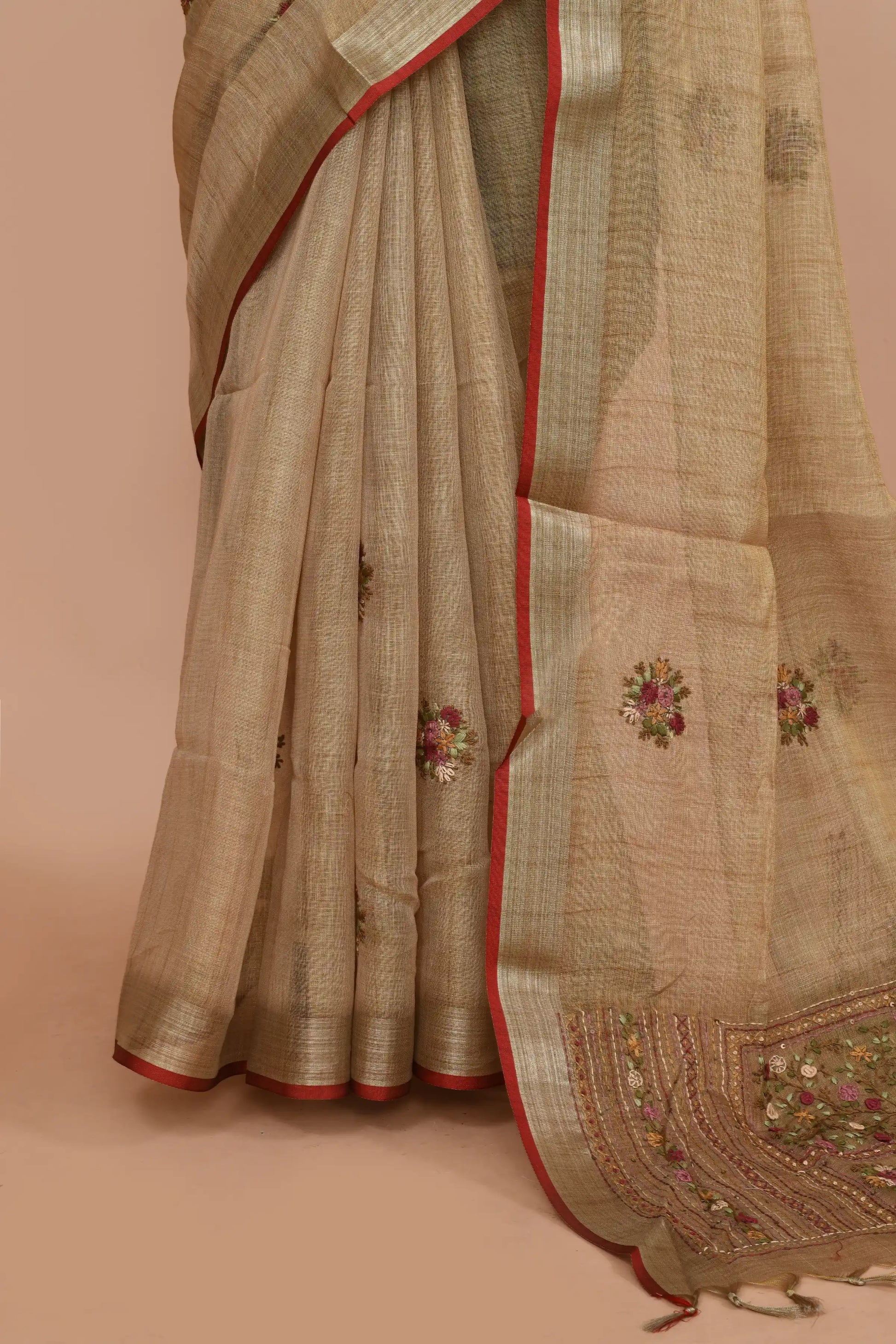 Kavya Muted Gold Beige Saree featured