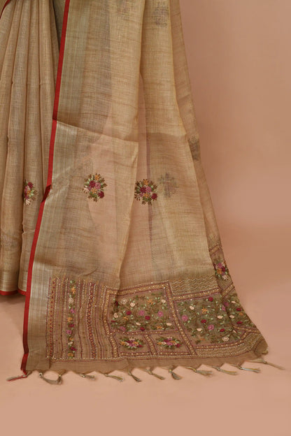 Kavya Muted Gold Beige Saree featured
