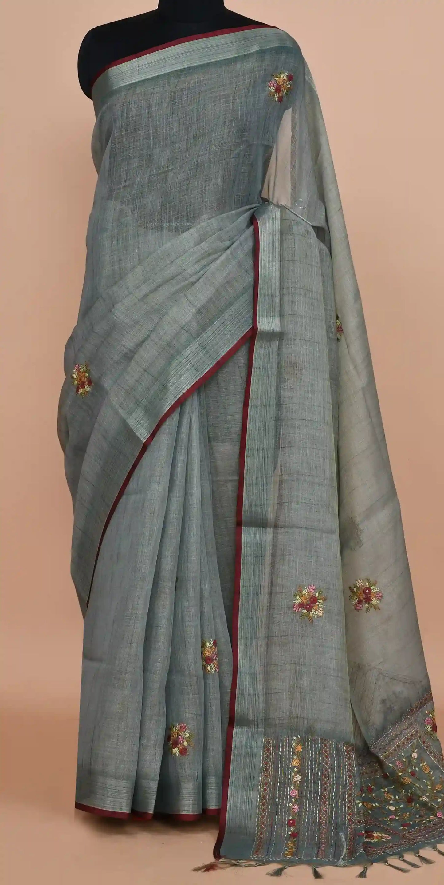 Kavya Slate Blue-Grey Saree featured