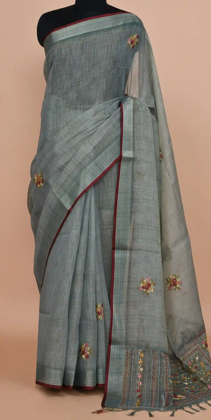 Kavya Slate Blue-Grey Saree featured