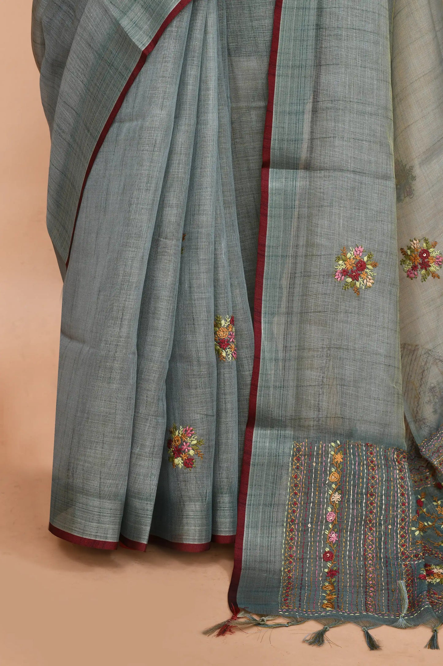 Kavya Slate Blue-Grey Saree featured