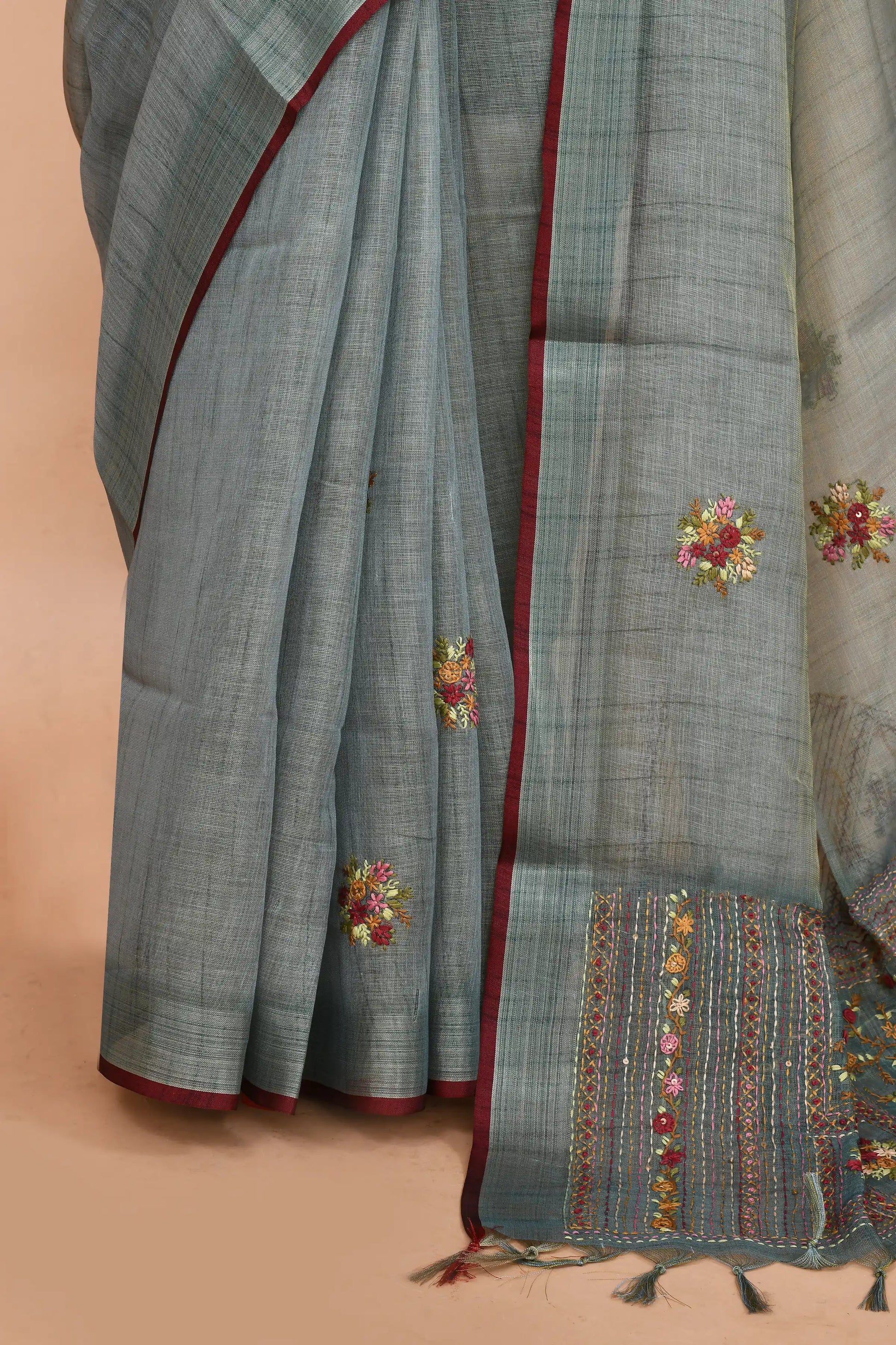 Kavya Slate Blue-Grey Saree featured