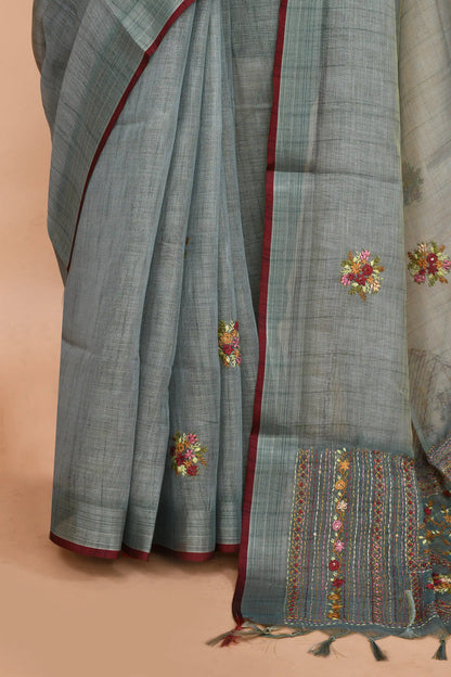 Kavya Slate Blue-Grey Saree featured