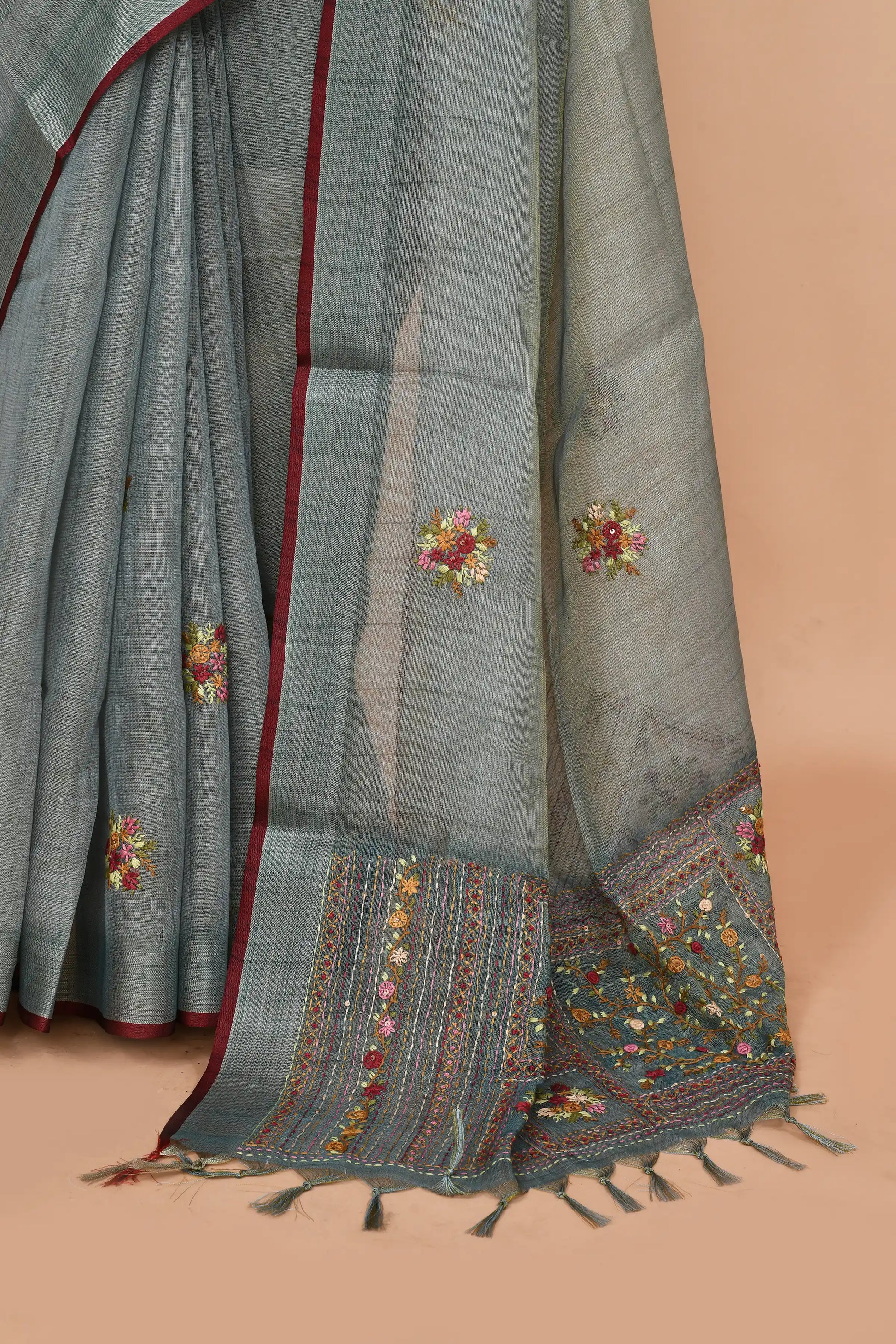 Kavya Slate Blue-Grey Saree featured