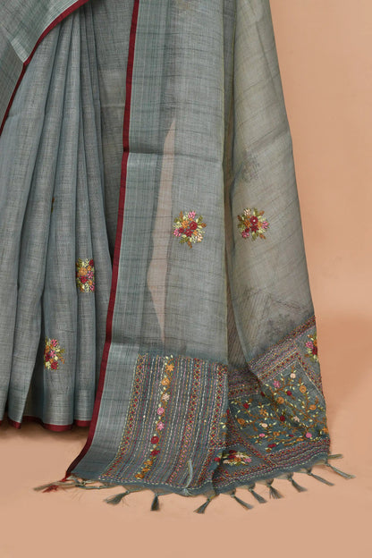 Kavya Slate Blue-Grey Saree featured