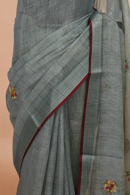 Kavya Slate Blue-Grey Saree featured