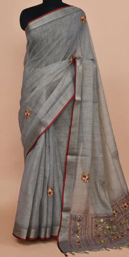 Kavya Steel Grey Saree featured