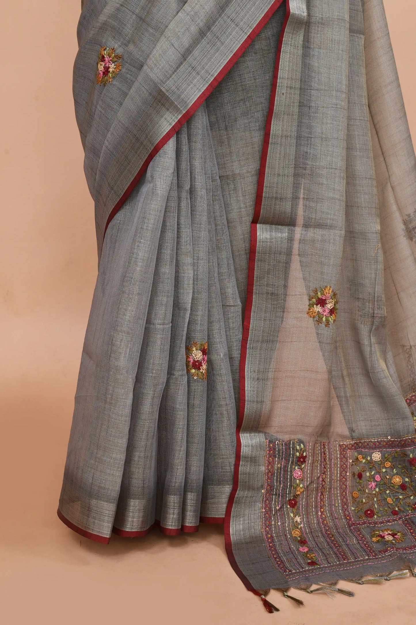 Kavya Steel Grey Saree featured