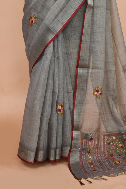 Kavya Steel Grey Saree featured