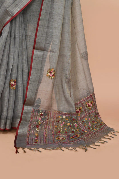 Kavya Steel Grey Saree featured